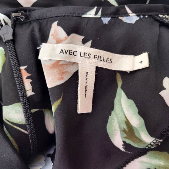 Avec Les Filles Black Floral Dress Size 4 - Picture 3 of 4